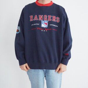 Vintage 90s Lee Sport Navy Rangers NHL Atlantic Division Crewneck Sweatshirt XXL